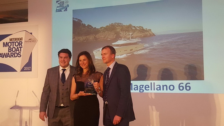 Giovanna Vitelli (Vice President AB Group) receives the MBY award 2017 - on the left Jack Haines (Deputy Editor MBY), on the right  Hugo Andreae (Editor in Chief MBY).JPG