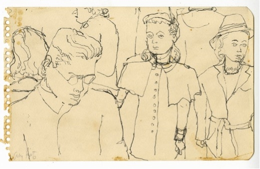 Alex Katz, Crowd on Subway, c.1940s, Pen, 12.4 x 20cm, (1187).jpg